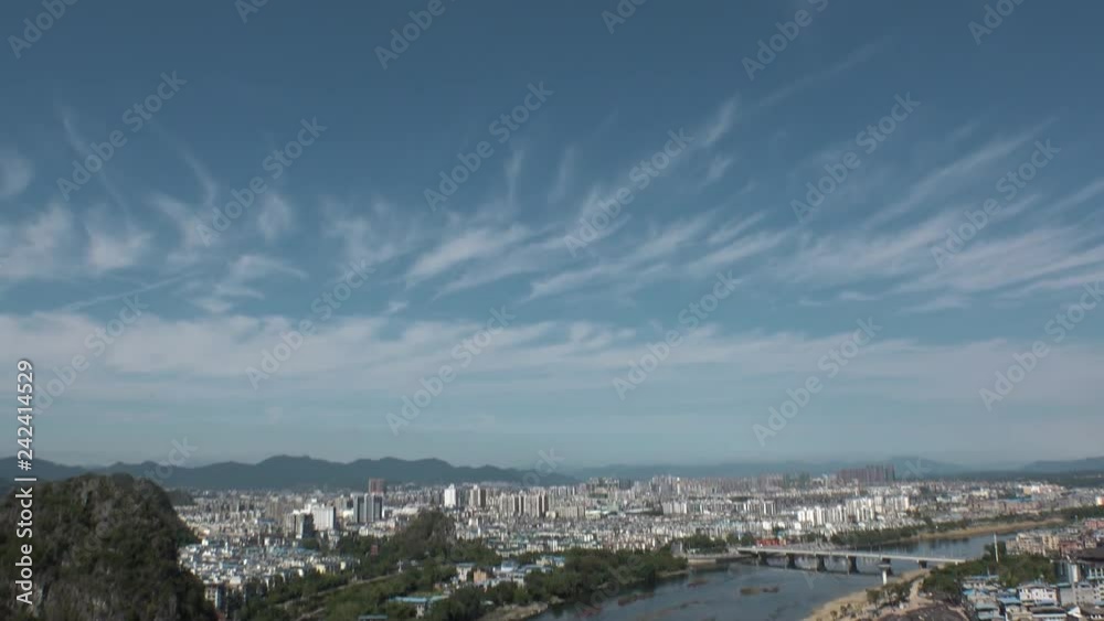 GUILIN, CHINA - CIRCA NOVEMBER 2018 : LANDSCAPE of GUILIN. View from top of DIECAI SHAN (FOLDING BROCADE HILL). GUILIN, CHINA - CIRCA NOVEMBER 2018 : LANDSCAPE of GUILIN. View from top of DIECAI SHAN (FOLDING BROCADE HILL).