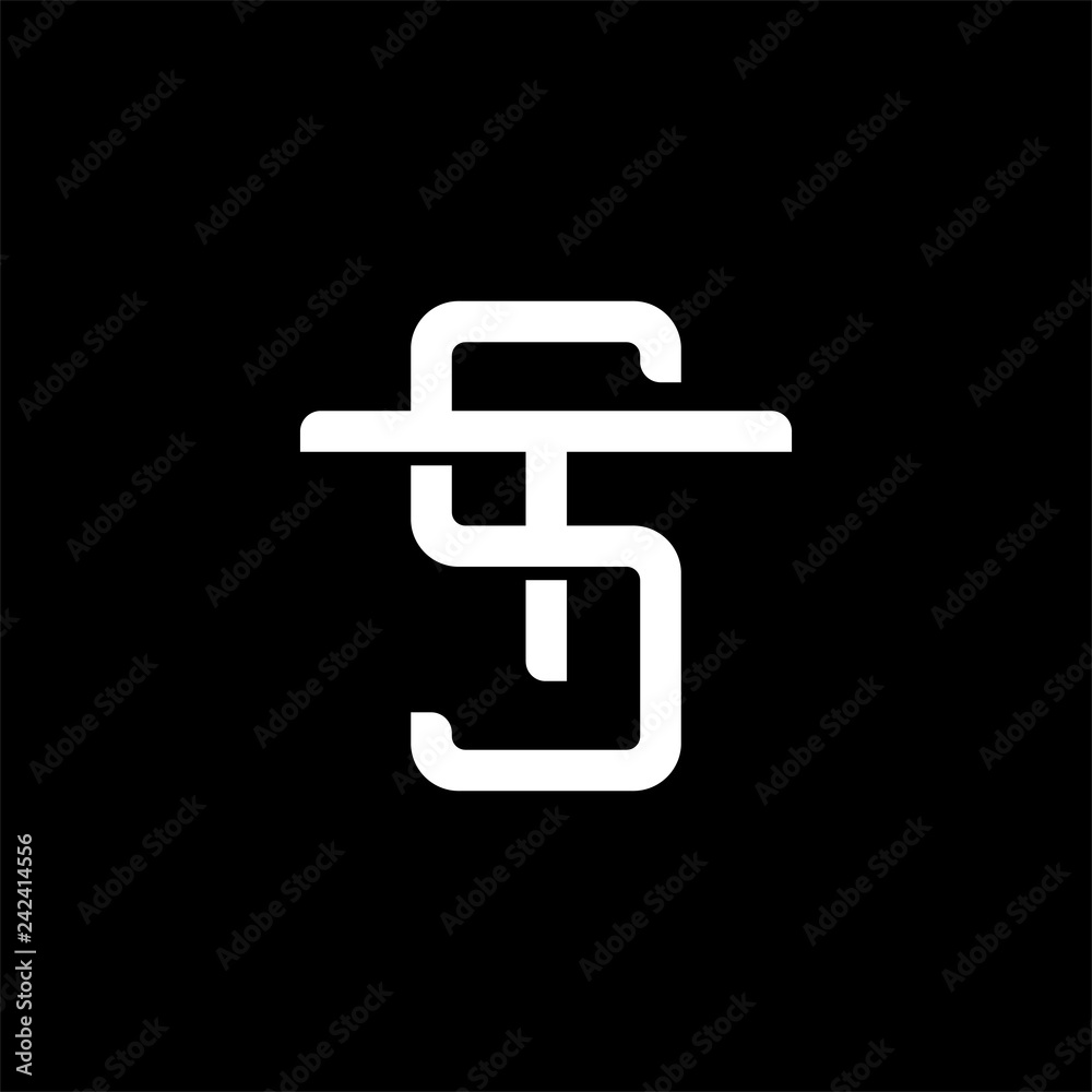 Initial letter T and S, TS, ST, overlapping interlock monogram logo, white color on black background Initial letter T and S, TS, ST, overlapping interlock monogram logo, white color on black background