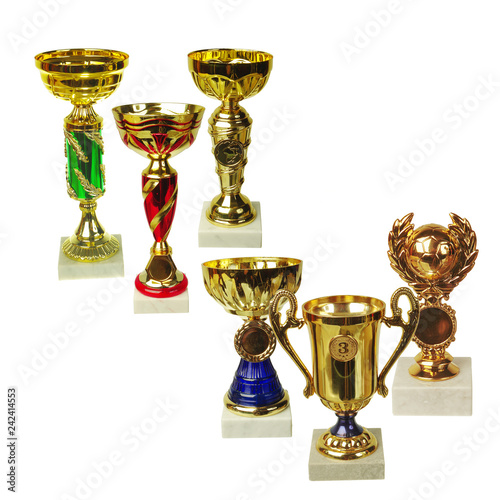 Prize sports cups. Isolated on white