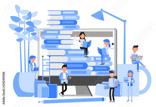 People character vector design. Library online concept. For background, banner, website and landing page