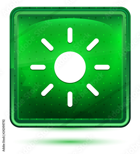 Screen brightness sun icon neon light green square button