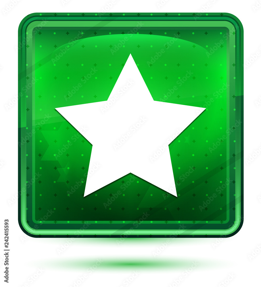 Obraz premium Star icon neon light green square button