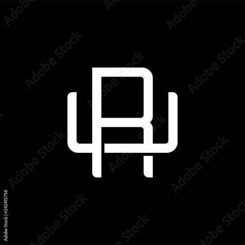 Initial letter U and R, UR, RU, overlapping interlock monogram logo, white color on black background