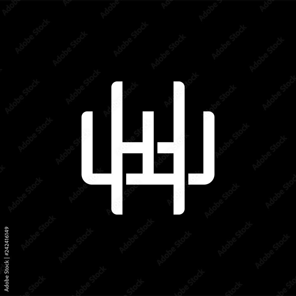 Initial letter W and H, WH, HW, overlapping interlock monogram logo, white color on black background Initial letter W and H, WH, HW, overlapping interlock monogram logo, white color on black background