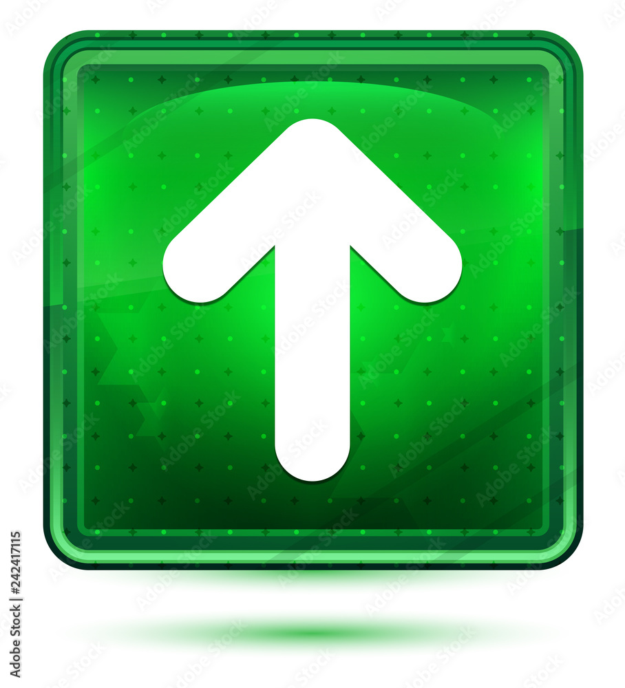 Up arrow icon neon light green square button