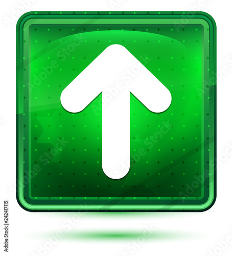 Up arrow icon neon light green square button