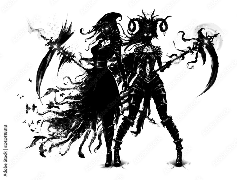 Necromancers with scythes stand in the wind