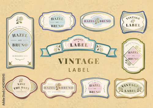 Vintage wedding invitation label vector set