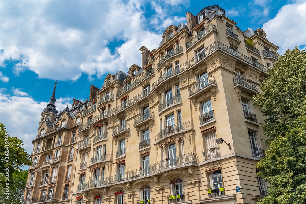 Paris, ancient building, typical parisian facade place de la Nation