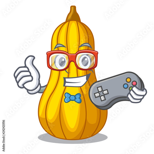 Gamer squash fruit in cartoon wooden box