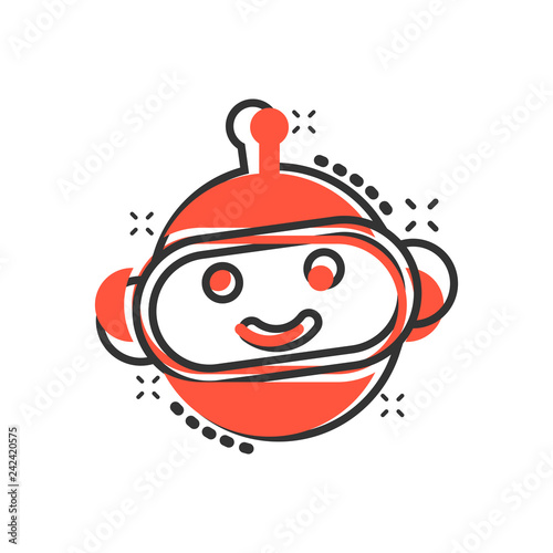Cute robot chatbot icon in comic style. Bot operator vector cartoon illustration pictogram. Smart chatbot character business concept splash effect.