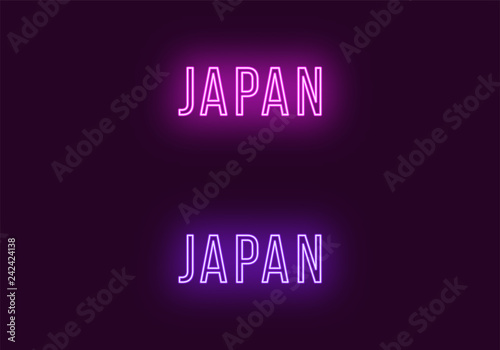 Neon name of Japan country. Vector text