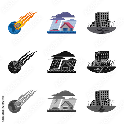 Isolated object of natural and disaster sign. Collection of natural and risk vector icon for stock.