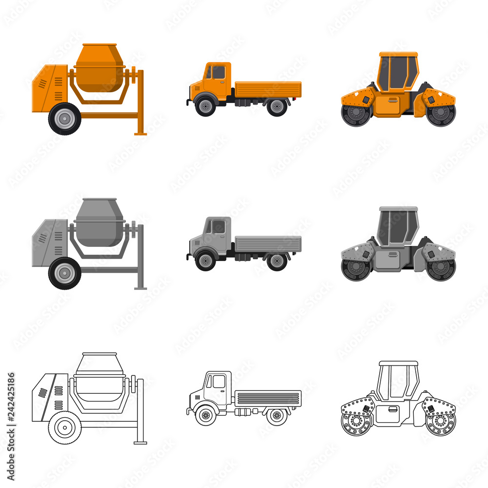 Vector design of build and construction logo. Collection of build and machinery vector icon for stock. Vector design of build and construction logo. Collection of build and machinery vector icon for stock.