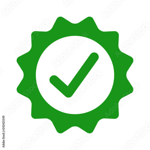 Certified or approved with checkmark /check mark flat green vector icon for apps and websites photo