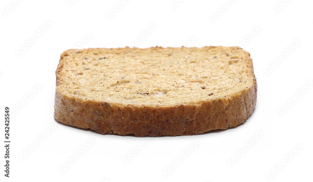 Integral toast slice with linseed and sunflower seeds isolated on white background Integral toast slice with linseed and sunflower seeds isolated on white background