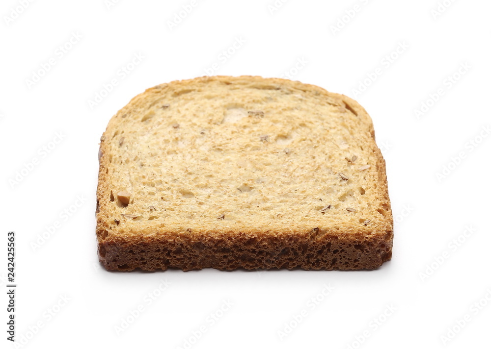 Integral toast slice with linseed and sunflower seeds isolated on white background
