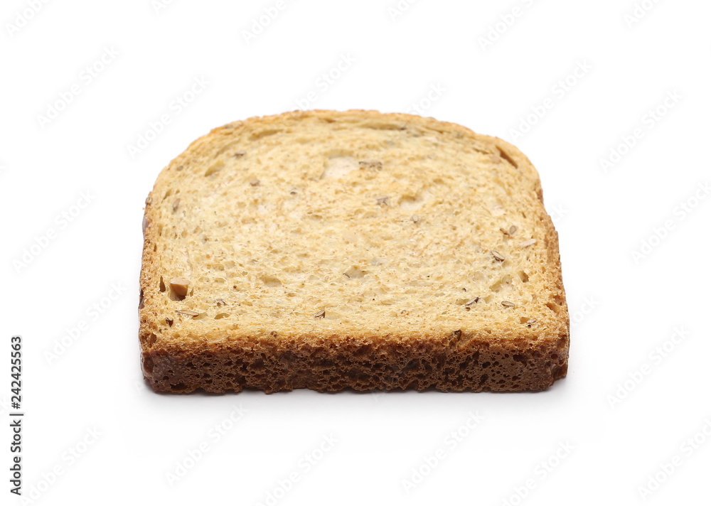 Integral toast slice with linseed and sunflower seeds isolated on white background Integral toast slice with linseed and sunflower seeds isolated on white background
