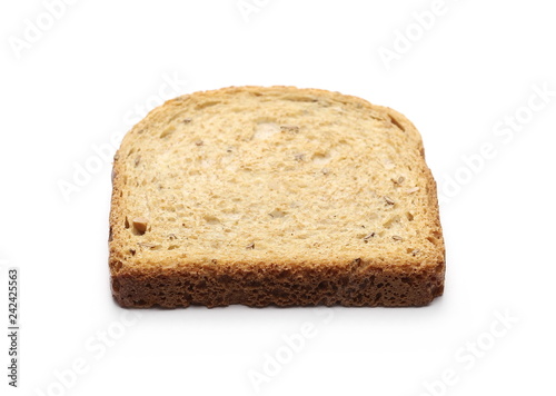 Integral toast slice with linseed and sunflower seeds isolated on white background