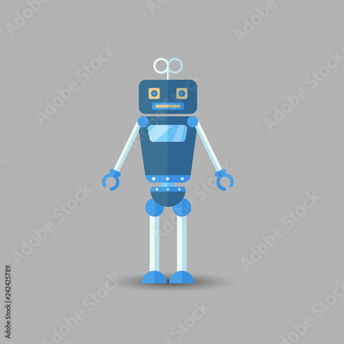 Retro vintage funny vector robot icon in flat style isolated on grey background. Vector vintage illustration of flat Chatbot icon. Customer support service chat bot. Cute cartoon retro robot icon