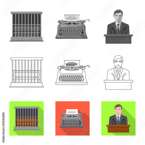 Vector illustration of law and lawyer sign. Collection of law and justice vector icon for stock.