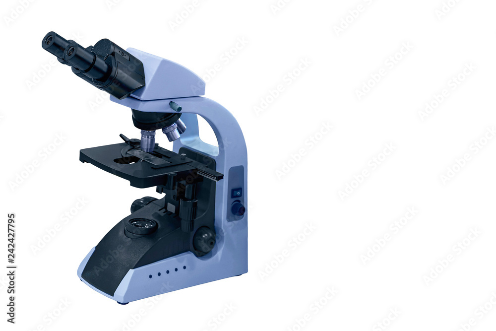 modern microscope for scientific research isolated on white background.