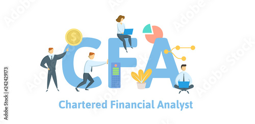 CFA, Chartered Financial Analyst. Concept with keywords, letters and icons. Colored flat vector illustration. Isolated on white background. photo