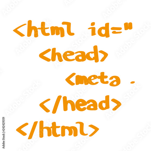 Handgezeichnete Code-Schnipsel in orange