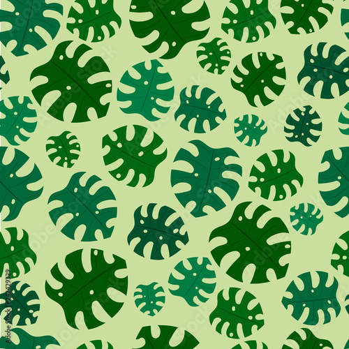 Seamless pattern for design fabric, wallpaper, paper. Simple cute leaves of tropical plants. Vector illustration.