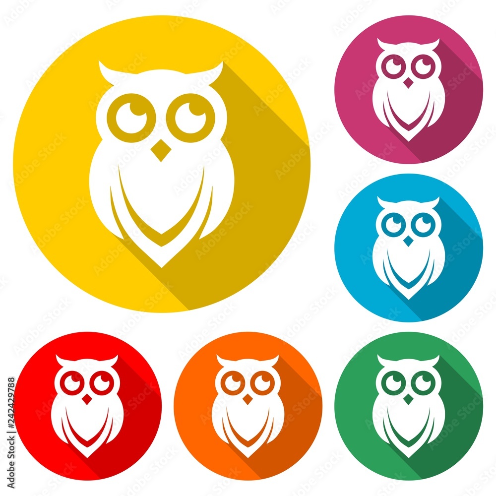 Owl Logo Template, Owl icon on logo, color set  with long shadow