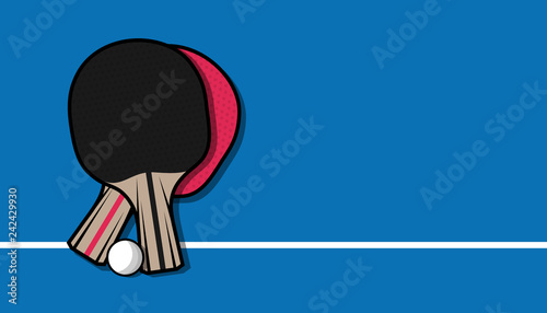 Table Tennis Rackets And Ball - Ping Pong Game Background - Vector Illustration