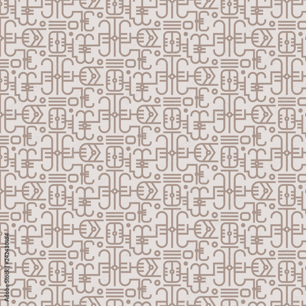 Seamless vector pattern with ethnic hieroglyph symbols. Abstract vector background
