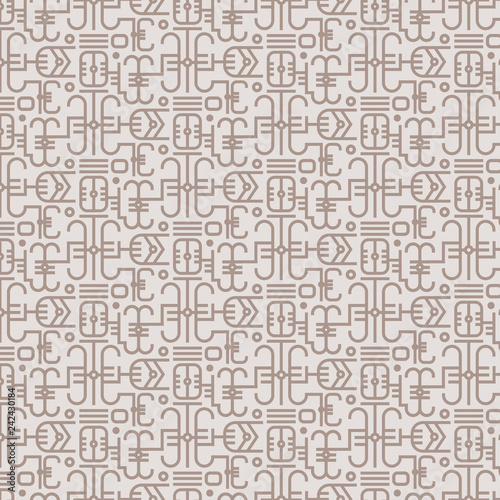 Seamless vector pattern with ethnic hieroglyph symbols. Abstract vector background