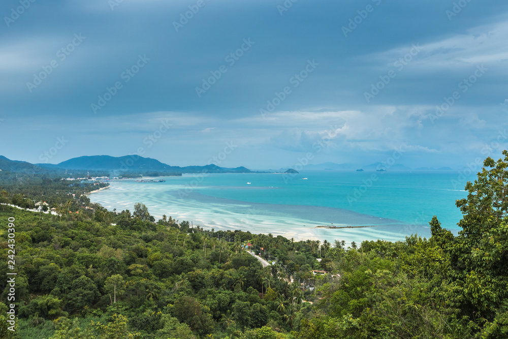Panoramic aerial view of Koh Samui island, Thailand in cloudy day
