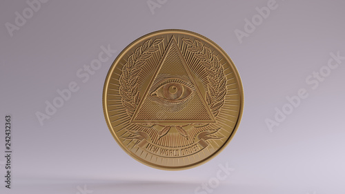 Фотография Gold Illuminati Coin 3d illustration
