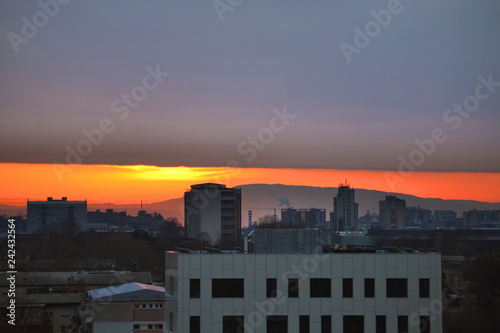 Cityscape and gloomy sky