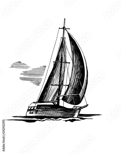 Single-masted sailboat  sketch isolated photo