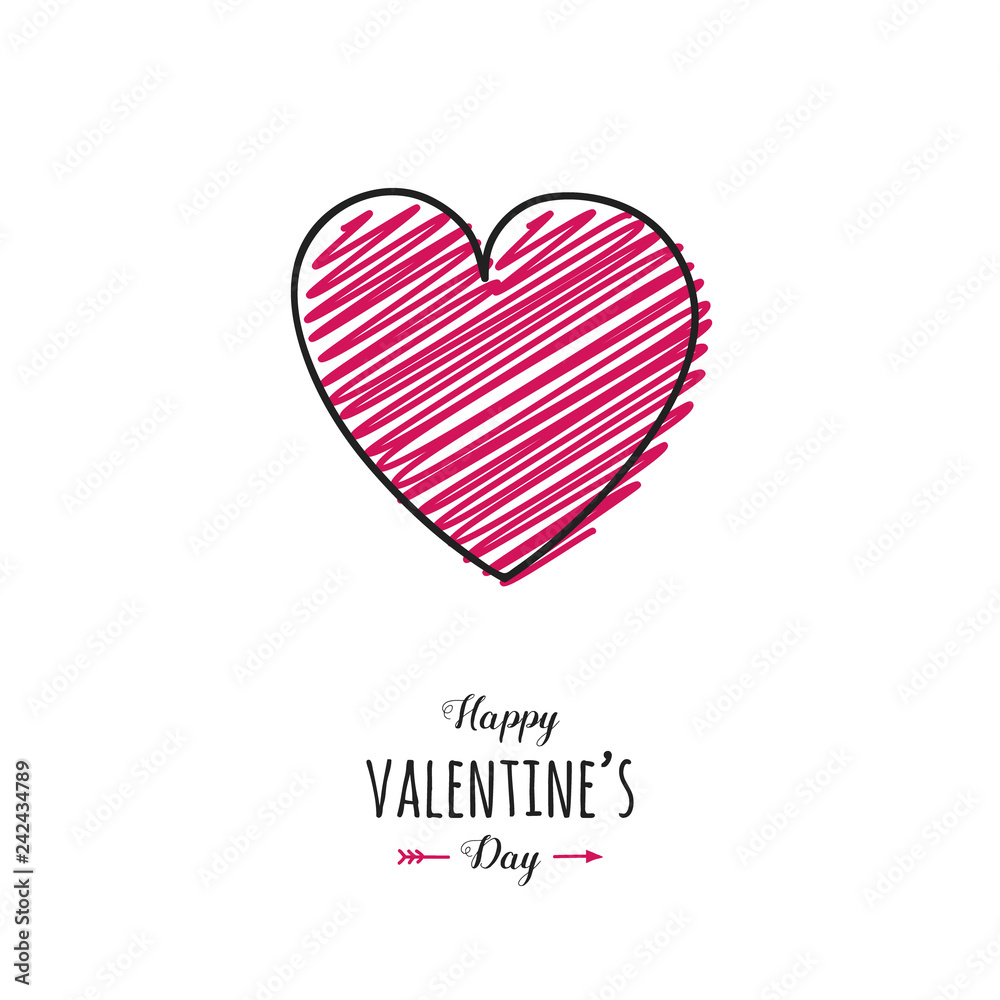 Concept of Valentine's Day greeting card with hand drawn heart. Vector