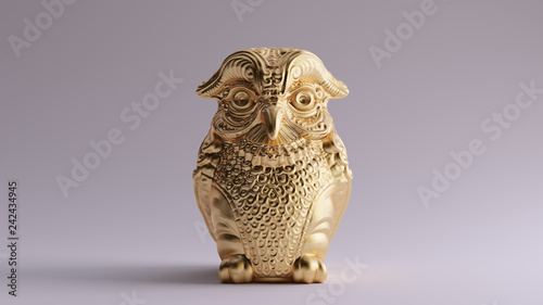 Antique Gold Owl Greek Goddess Athena's Legendary Metal Owl Bubo 3d illustration 3d render