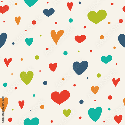 Colorful background with hand drawn hearts. Valentine's Day, Mother's Day and Women's Day. Vector