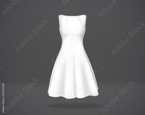 Women's white basic dress mockup. Festive dress without sleeves and long pleated skirt.