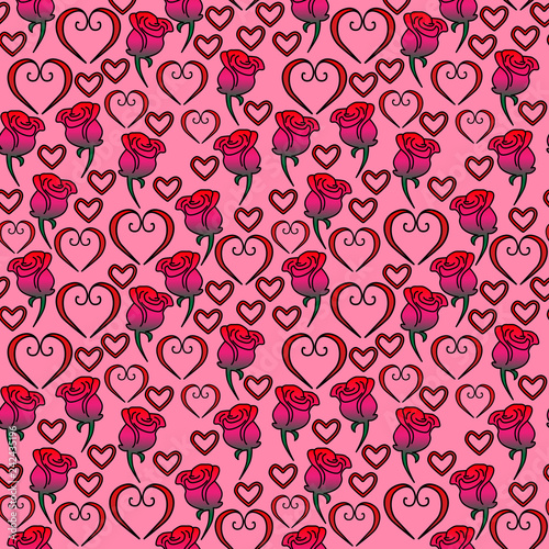 Seamless vector pattern of hearts and roses