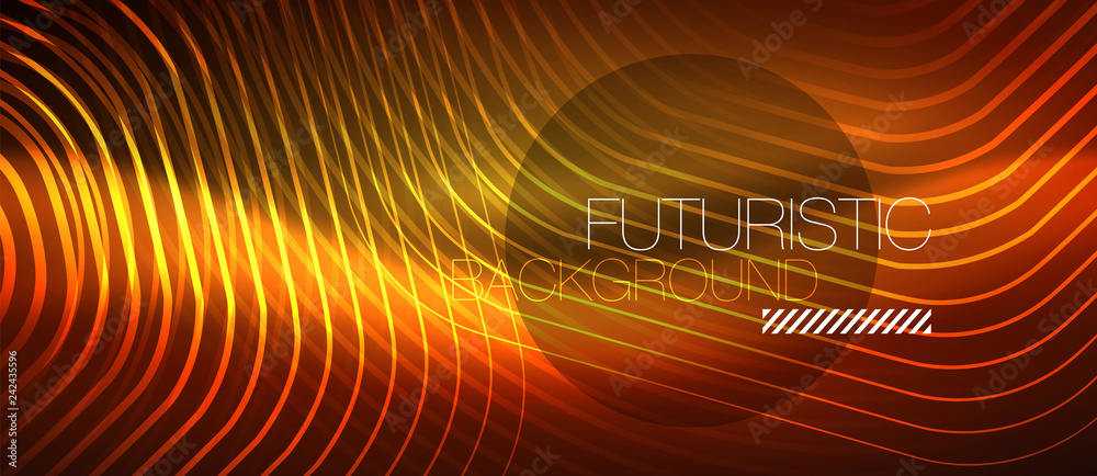 Neon glowing wave, magic energy and light motion background. Vector wallpaper template Neon glowing wave, magic energy and light motion background. Vector wallpaper template