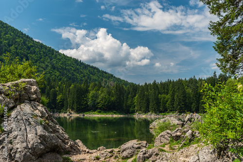 Fototapeta Naklejka Na Ścianę i Meble -  Upper Lake of Fusine. Emerald waters. Tarvisio to be discovered. Friuli
