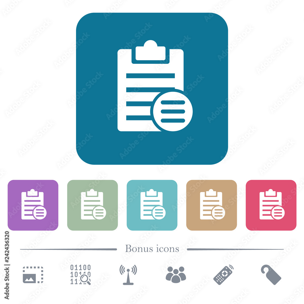 Note options flat icons on color rounded square backgrounds Note options flat icons on color rounded square backgrounds