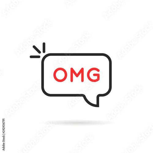 omg word in thin line bubble