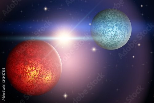 Fototapeta Naklejka Na Ścianę i Meble -  Background of Space with two unknown planets
