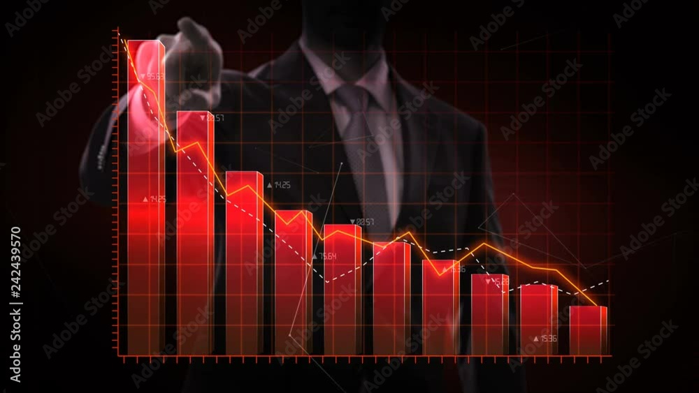 Businessman moves finger up, various animated Stock Market charts and ...