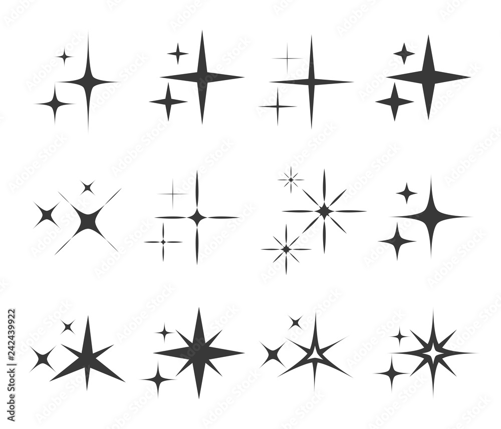set of stars isolated on black background set of stars isolated on black background
