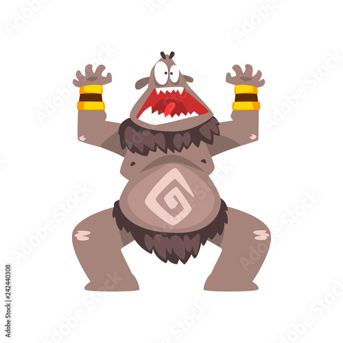 Funny cartoon bigfoot monster, colorful fabulous creature character vector Illustration